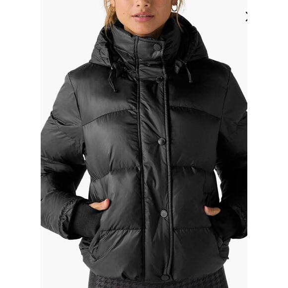 Beyond Yoga Big Cozy Puffer Hooded Jacket  Black women puffer coat sz Small NWT - Picture 1 of 8